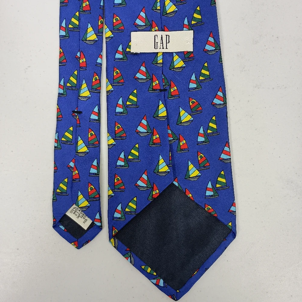 Gap Mens Nautical Tie 100% Silk Blue Traditional Sailboat Coastal Preppy Vintage